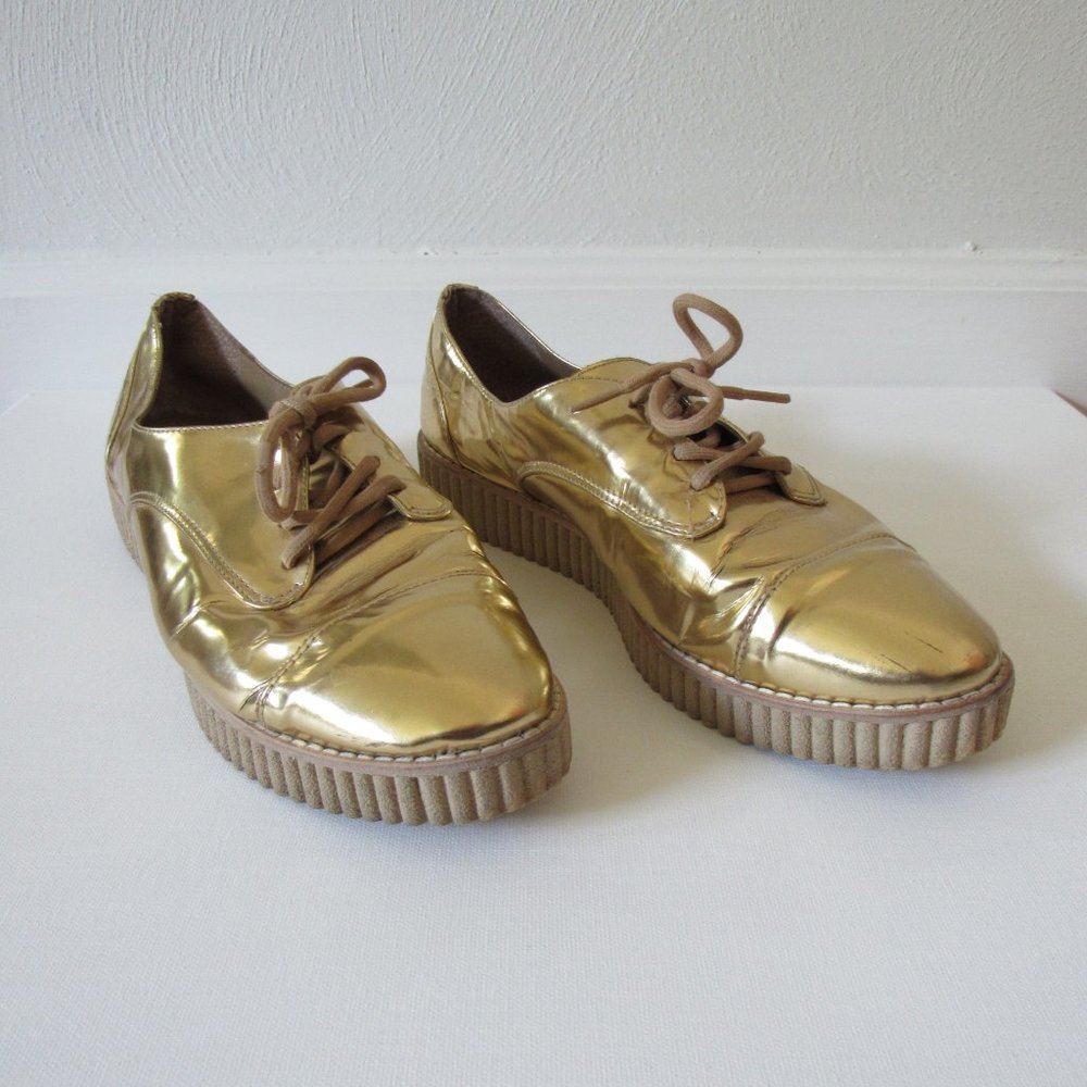 Retro Gold Leather Platform Fashion Oxford Sneaker